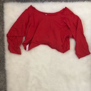 Off the shoulder cropped red lightweight sweater